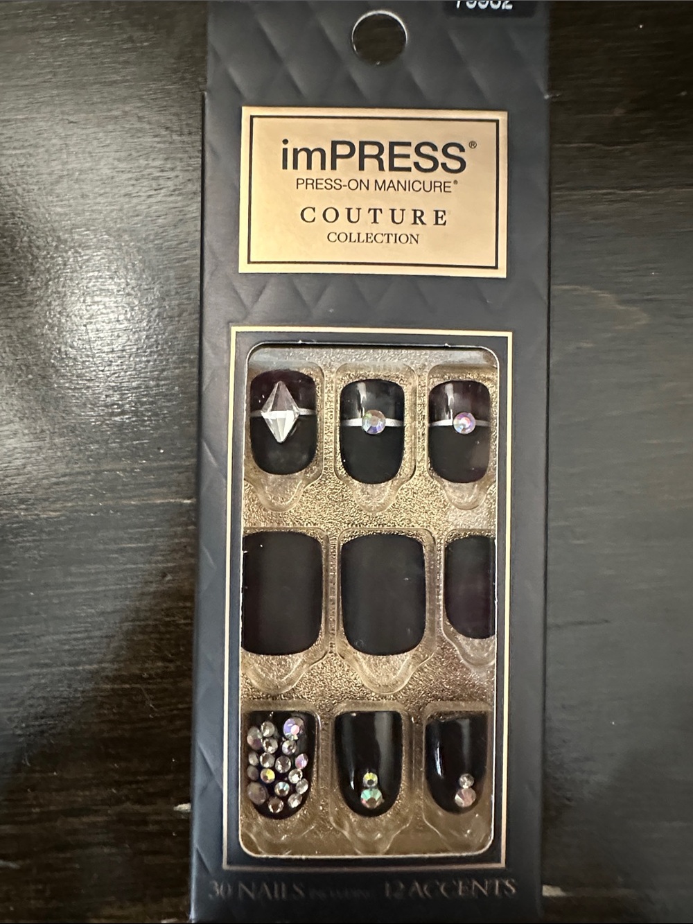imPRESS Matte Black Press-On Nails with Rhinestone Accents